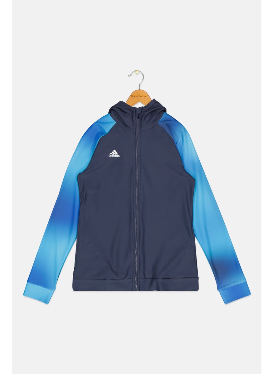 Adidas Women Sportswear Fit Long Sleeve Hooded Rashguard, Slate Blue  - Image 1