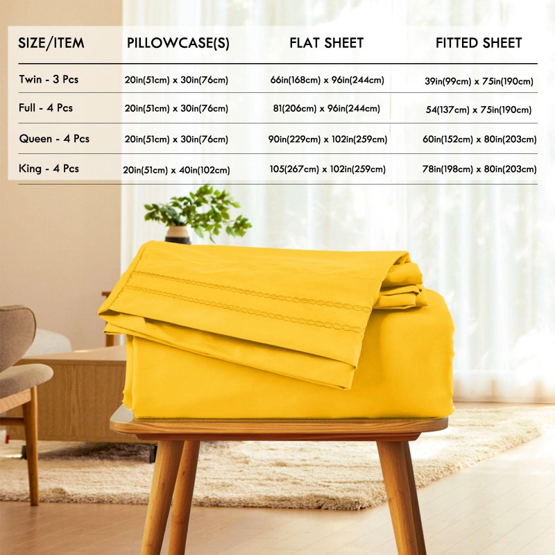 ClevaHome Queen Sheet Set, 4-Piece Bed Sheets for Queen Size Bed, Lightweight & Super Soft Easy Care Microfiberâ€“ Shrinkage & Fade Resistant Bedding Set with 14'' Deep Pockets (Mustard) - Image 5