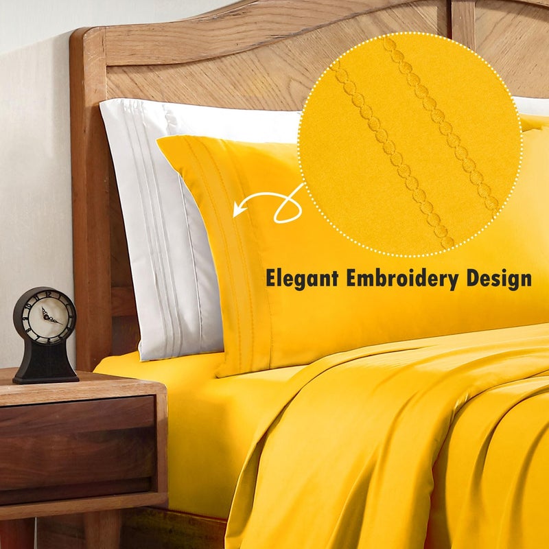 ClevaHome Queen Sheet Set, 4-Piece Bed Sheets for Queen Size Bed, Lightweight & Super Soft Easy Care Microfiberâ€“ Shrinkage & Fade Resistant Bedding Set with 14'' Deep Pockets (Mustard) - Image 2
