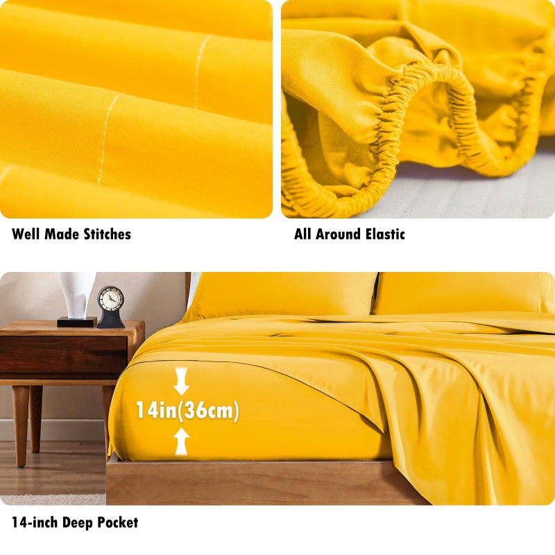 ClevaHome Queen Sheet Set, 4-Piece Bed Sheets for Queen Size Bed, Lightweight & Super Soft Easy Care Microfiberâ€“ Shrinkage & Fade Resistant Bedding Set with 14'' Deep Pockets (Mustard) - Image 3