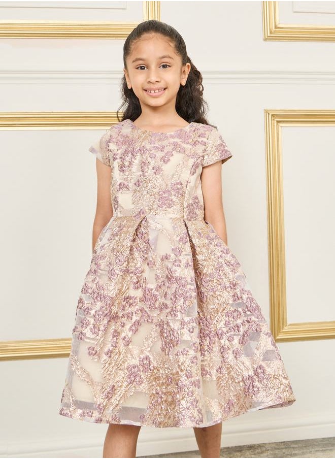 Styli Jacquard Detail A-Line Dress with Short Sleeves  - Image 2