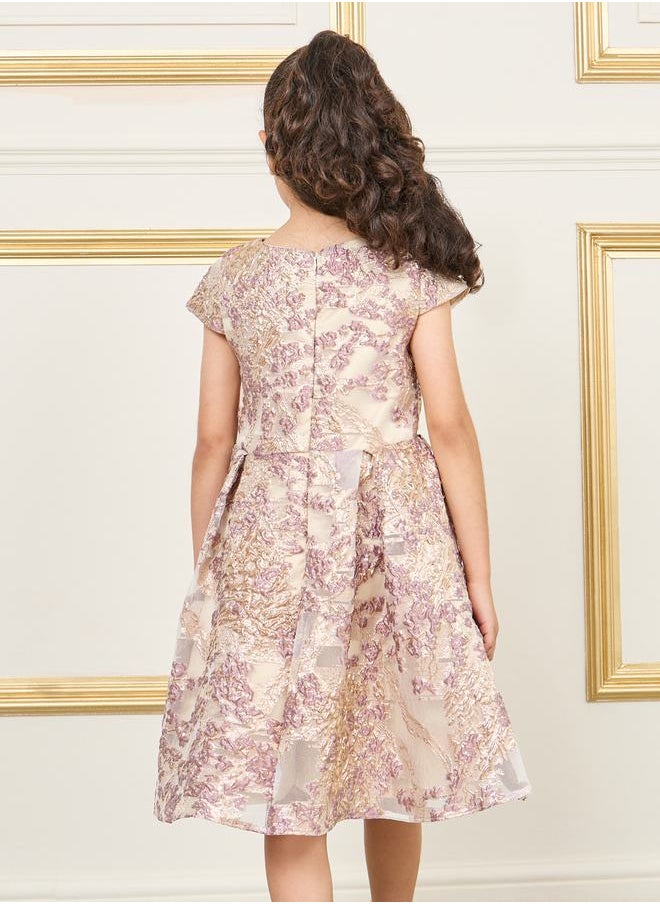 Styli Jacquard Detail A-Line Dress with Short Sleeves  - Image 4