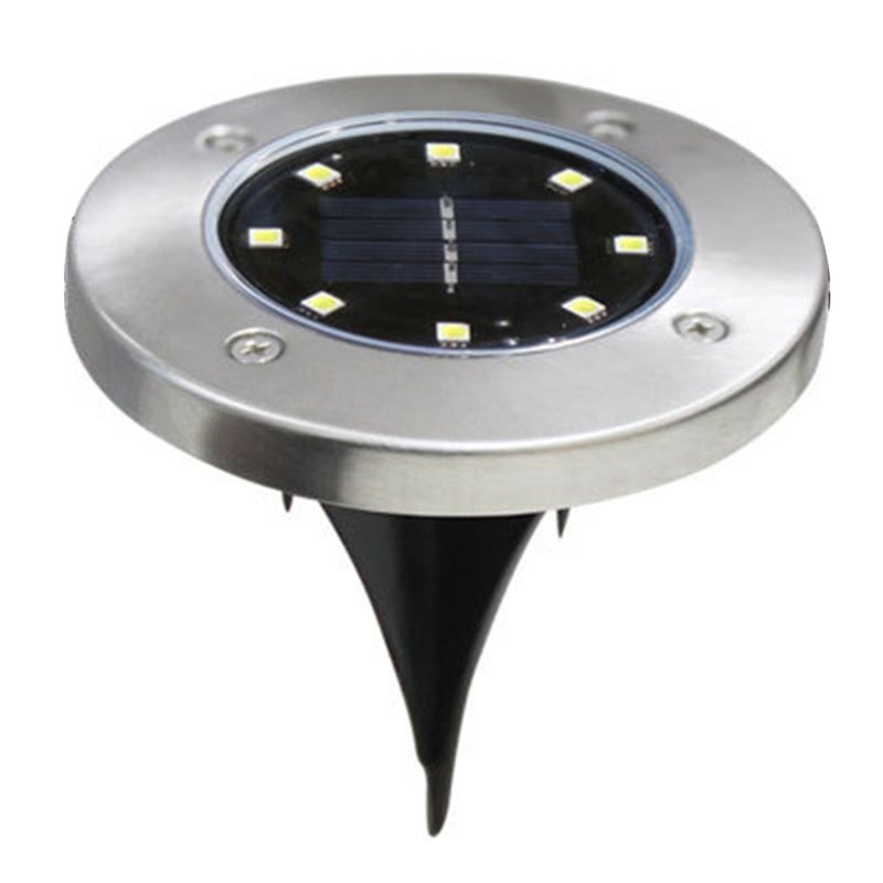 8 LED Waterproof Solar Lawn Garden Lights Solar Stainless Steel Buried Lights for Courtyard Outdoor Road and Under Ground Spotlight Solar Porch Lights (Warm White Light-1PCS) - Image 1