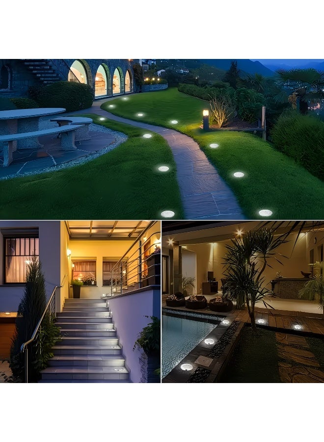 8 LED Waterproof Solar Lawn Garden Lights Solar Stainless Steel Buried Lights for Courtyard Outdoor Road and Under Ground Spotlight Solar Porch Lights (Warm White Light-1PCS) - Image 5