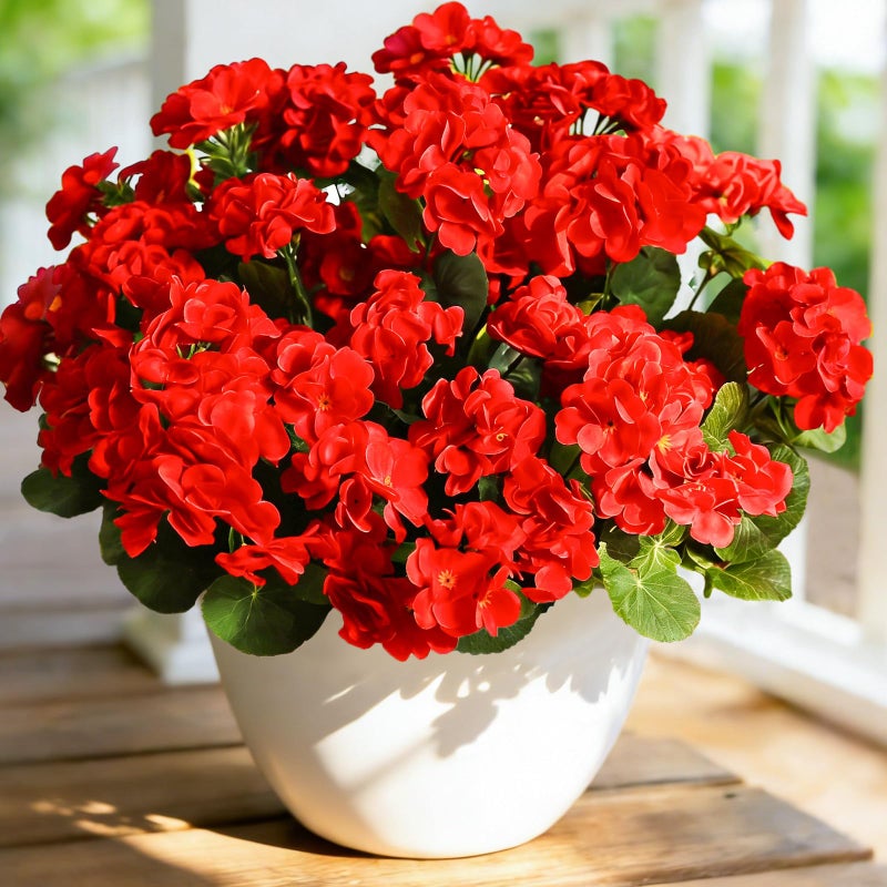 Cherica Fake Outdoor Flowers Artificial Flowers For Outdoors Red Artificial Geraniums Plastic Flowers Fake Plant For Outside Silk Faux Flowers For Outdoor Planters UV Resistant For Front Porch4 Pcs - Image 2