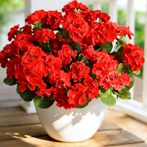 Cherica Fake Outdoor Flowers Artificial Flowers For Outdoors Red Artificial Geraniums Plastic Flowers Fake Plant For Outside Silk Faux Flowers For Outdoor Planters UV Resistant For Front Porch4 Pcs - Image 1