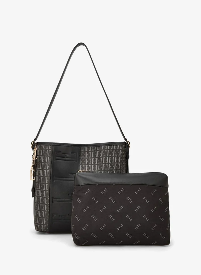 ELLE Monogram Print Shoulder Bag With Pouch