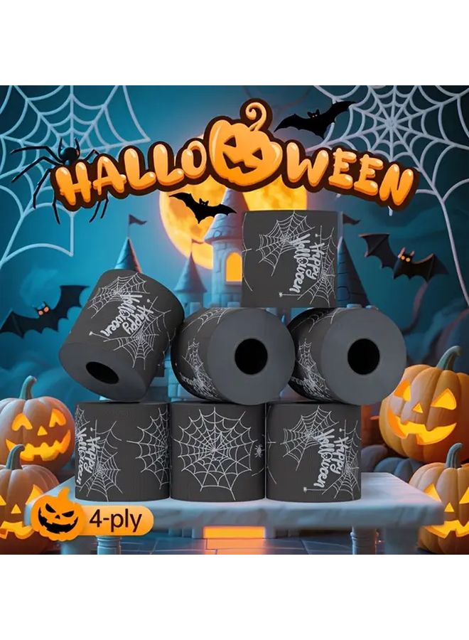 قطعتان من ورق التواليت الأسود لعيد الهالوين مع عنكبوت، ديكور مرح وحيلة مبتكرة للحمام، هدية مزحة - Image 4