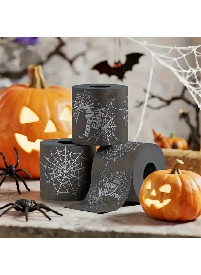 قطعتان من ورق التواليت الأسود لعيد الهالوين مع عنكبوت، ديكور مرح وحيلة مبتكرة للحمام، هدية مزحة - Image 5