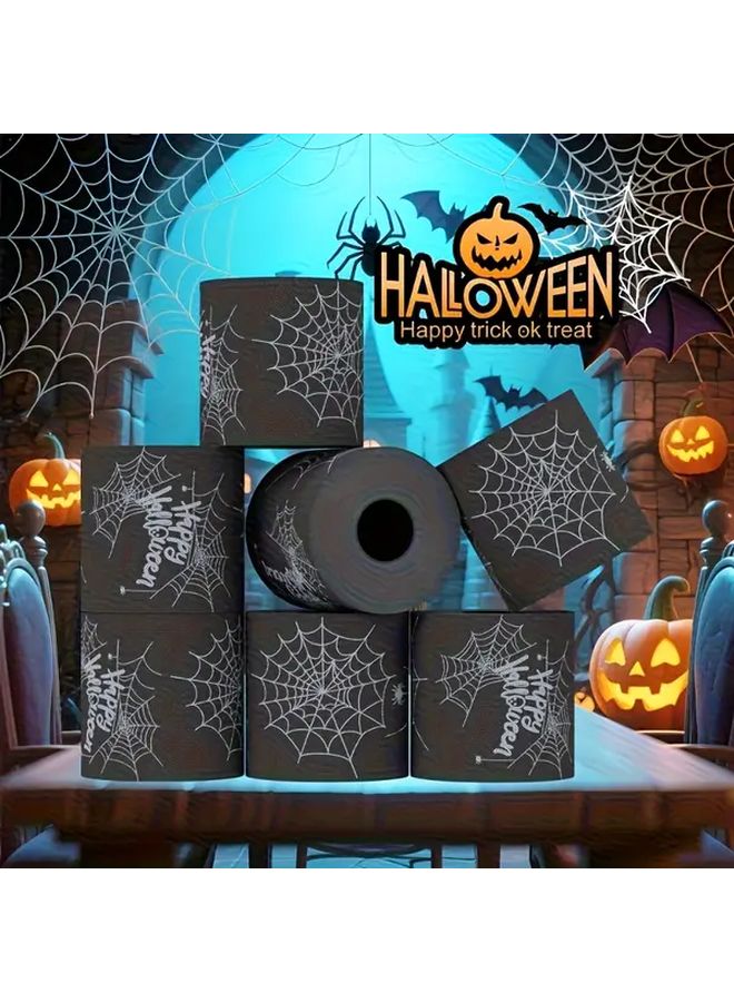 قطعتان من ورق التواليت الأسود لعيد الهالوين مع عنكبوت، ديكور مرح وحيلة مبتكرة للحمام، هدية مزحة - Image 2
