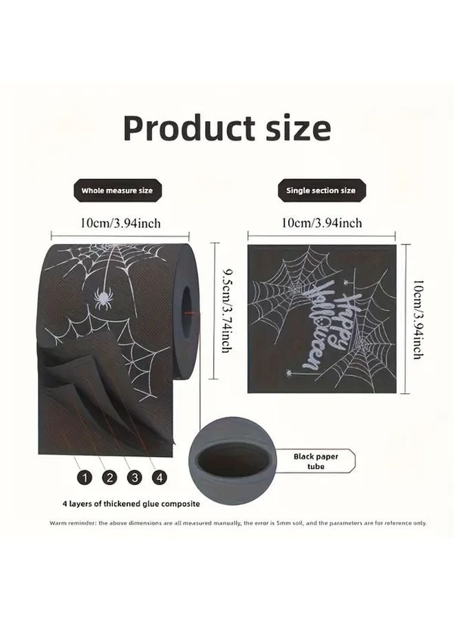 قطعتان من ورق التواليت الأسود لعيد الهالوين مع عنكبوت، ديكور مرح وحيلة مبتكرة للحمام، هدية مزحة - Image 3