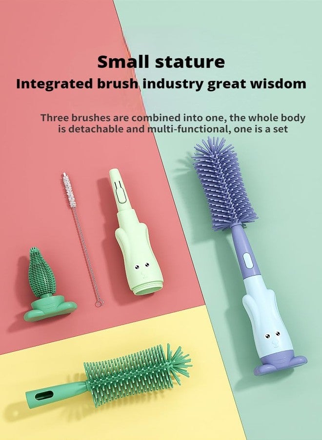 Abhaymart 3-in-1 Cleaning Brushes for Baby Bottles, Straw & Nipple, BPA-Free Soft Silicone Bristles, Easy to Clean Bottles Corner, Hidden Storage & Adorable Design Cleaner (Multi Colour) (3-in-1) - Image 4