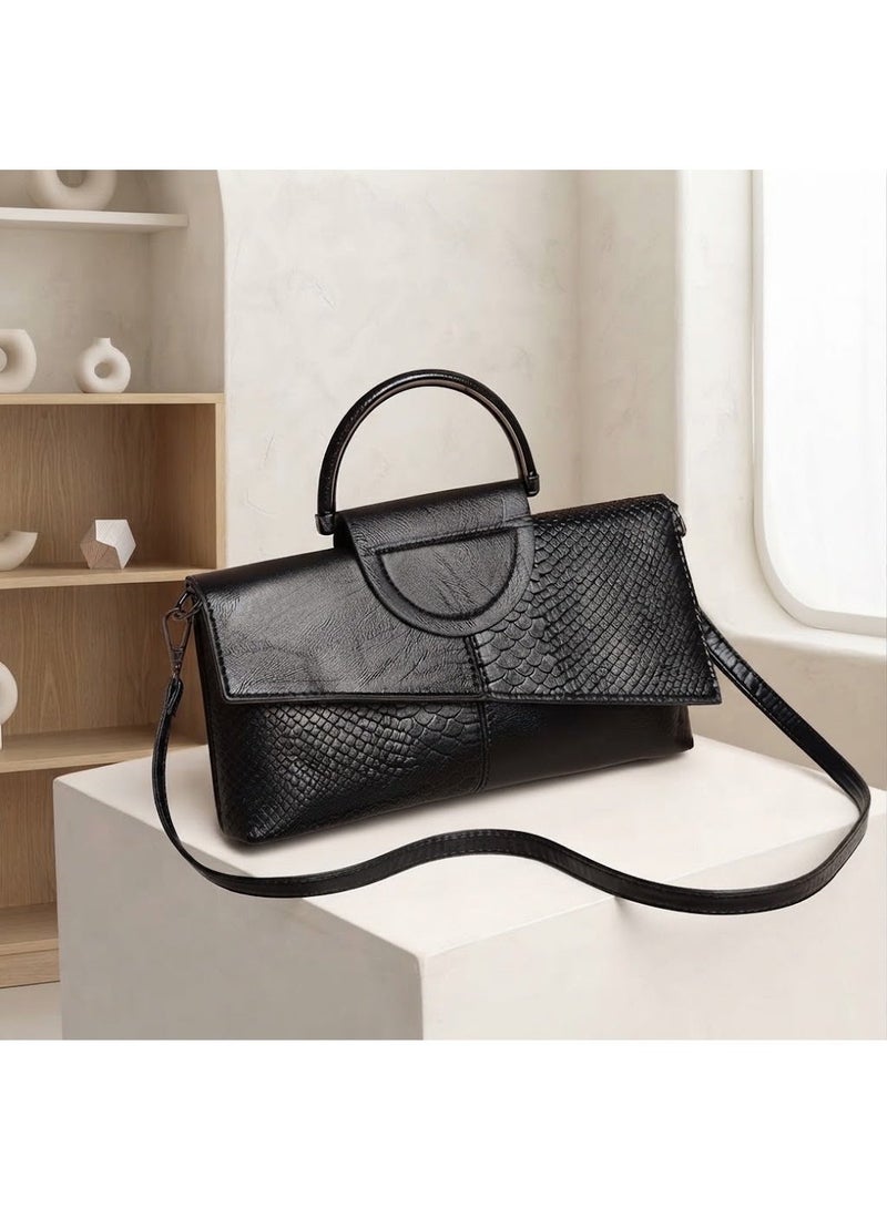 AMYAE Women’s Black Crossbody Bag with Adjustable Strap, Textured PU Leather Design & Zipper Closure - Image 1