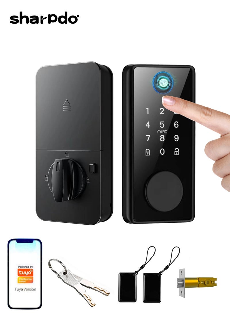 شاربدو قفل الباب الذكي ، قفل كلمة المرور الإلكترونية متعددة الوظائف ، تنبيهات فورية ، قفل باب البصمة ، لوحة مفاتيح قفل الباب البيومترية deadbolt ، مفاتيح ، بطاقات RFID 2 - Image 1