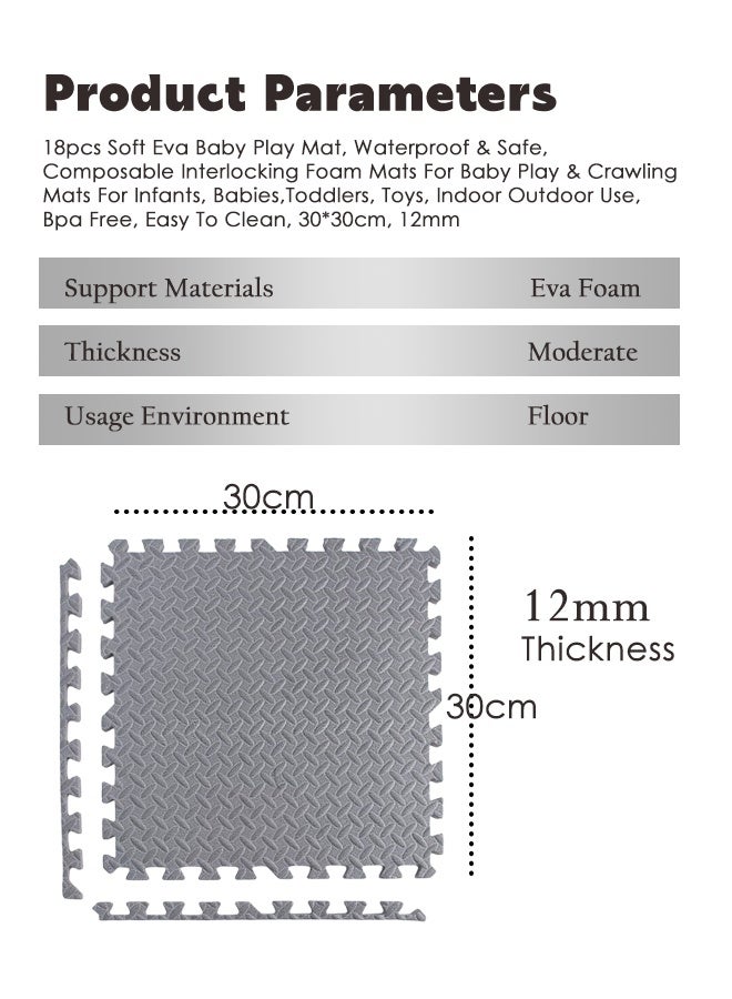18pcs Soft Eva Baby Play Mat, Waterproof & Safe, Composable Interlocking Foam Mats For Baby Play & Crawling Mats For Infants, Babies,Toddlers, Toys, Indoor Outdoor Use, Bpa Free, Easy To Clean, 30*30cm, 12mm  - Image 2