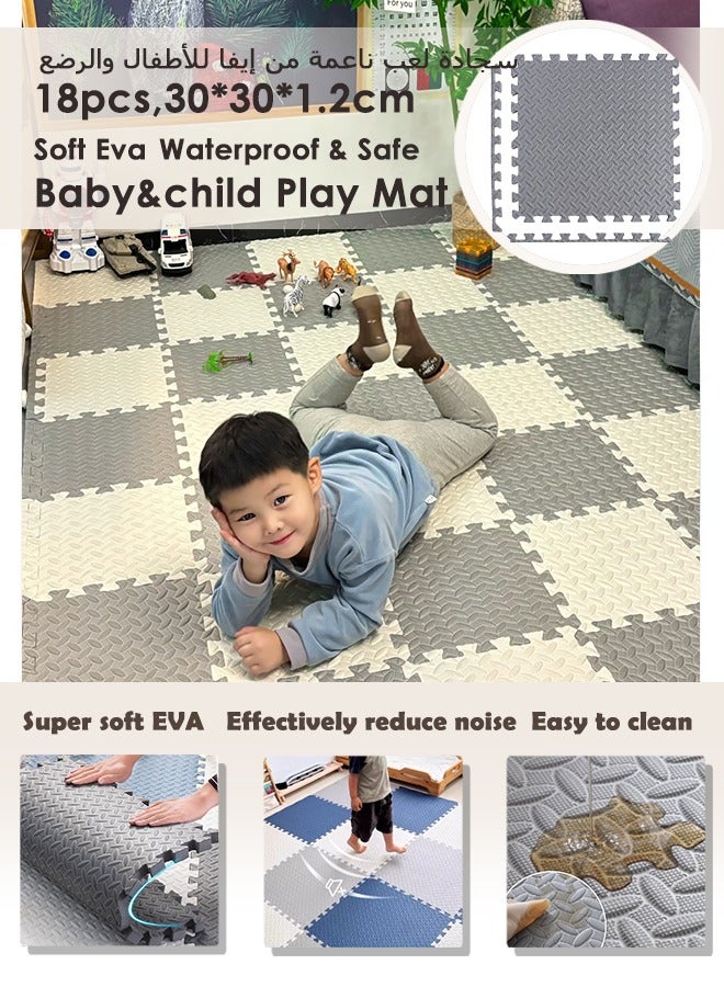 18pcs Soft Eva Baby Play Mat, Waterproof & Safe, Composable Interlocking Foam Mats For Baby Play & Crawling Mats For Infants, Babies,Toddlers, Toys, Indoor Outdoor Use, Bpa Free, Easy To Clean, 30*30cm, 12mm  - Image 1