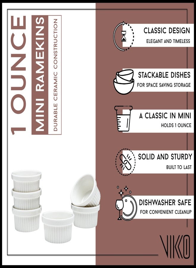 Vikko Mini White Ramekin, Pack of 6 Fine Porcelain Mini Ramekins, Stackable 2 Inch Dip Bowls, 1 Ounce Dips Dish, Dishwasher Safe - Image 3