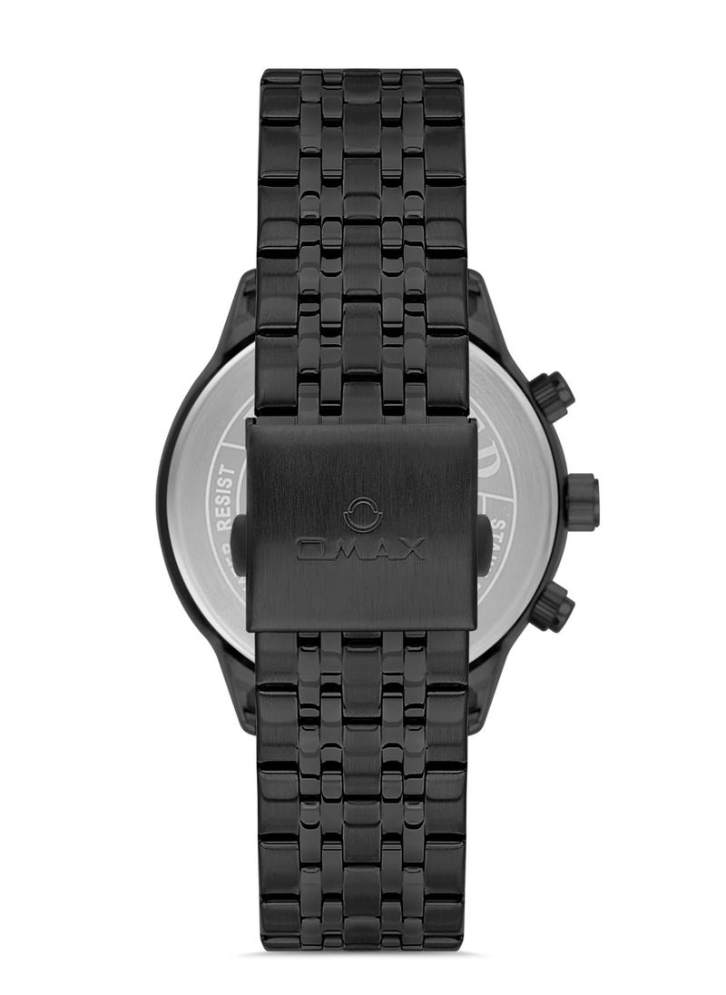 OMAX - Omax Men's Black Luxury Wrist Watch, Watches for Men, Stainless Watches, Steel Band, Blue Chronograph Round Dial, Waterproof Watch, 1 Year Warranty - Image 1