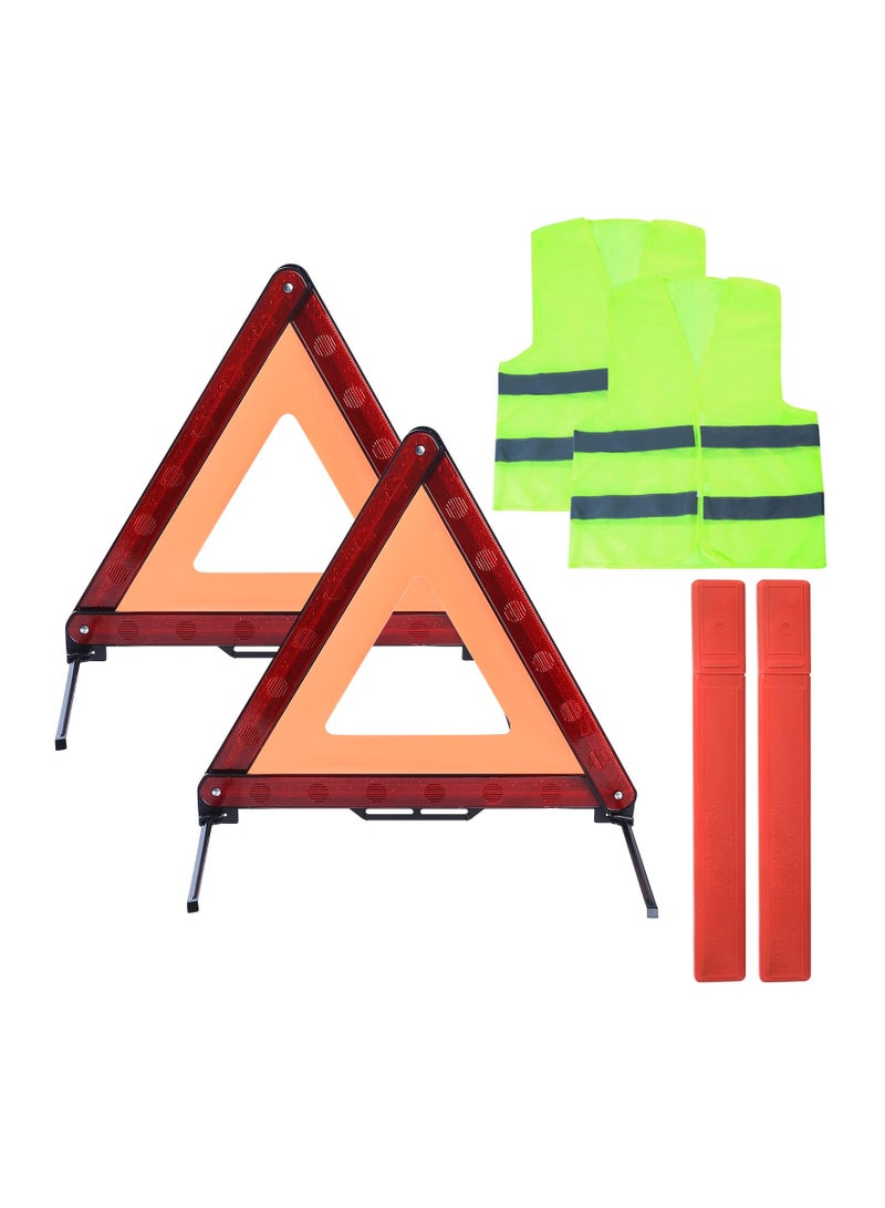 SOLARAE 2PCS Car Emergency Warning Triangle and 2PCS Reflective Safety Vest Kit, Foldable Car Road Safety Kit Reflective Safety Warning Triangle Car Breakdown Safety Kit for Car Truck SUV Breakdown - Image 1