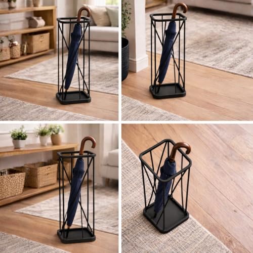 Decorlay Metal Umbrella Stand for Entryway – Umbrella, Canes, Sticks Rack Holder for Wet Umbrellas, Dampness & Monsoon Weather (Black) (Black) - Image 5
