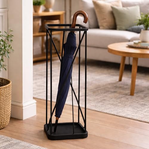 Decorlay Metal Umbrella Stand for Entryway – Umbrella, Canes, Sticks Rack Holder for Wet Umbrellas, Dampness & Monsoon Weather (Black) (Black) - Image 2
