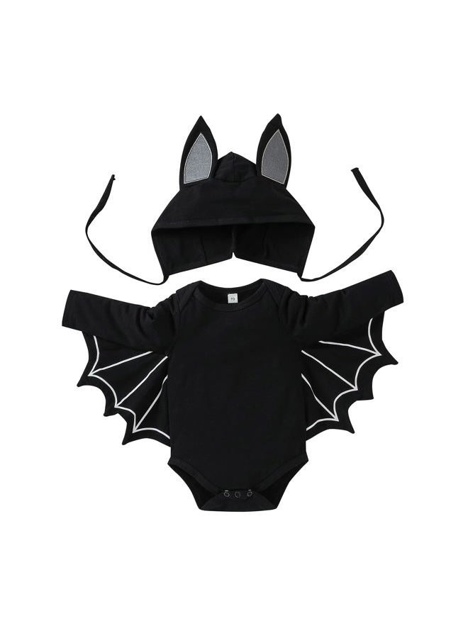 TIMOGG Newborn Baby Boys Girls Halloween Outfit Bat Cosplay Costume Bodysuit Jumpsuit Hooded Clothes, Black, 12-18 Months - Image 1