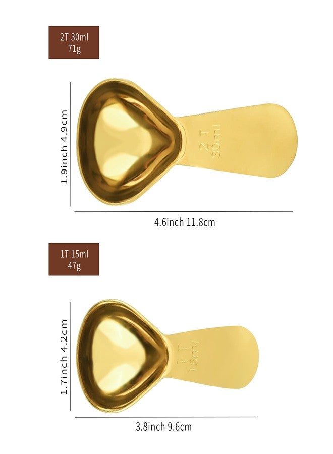 Philbinden 2 Pieces Stainless Steel Coffee Scoops Set(1 Tbsp,2 Tbsp) Durable Coffee Spoons with Ergonomic Handle Measuring Tablespoon for Canisters Tea Sugar Ground Coffee Whole Bean Milk Powder Flour (Golden) - Image 2