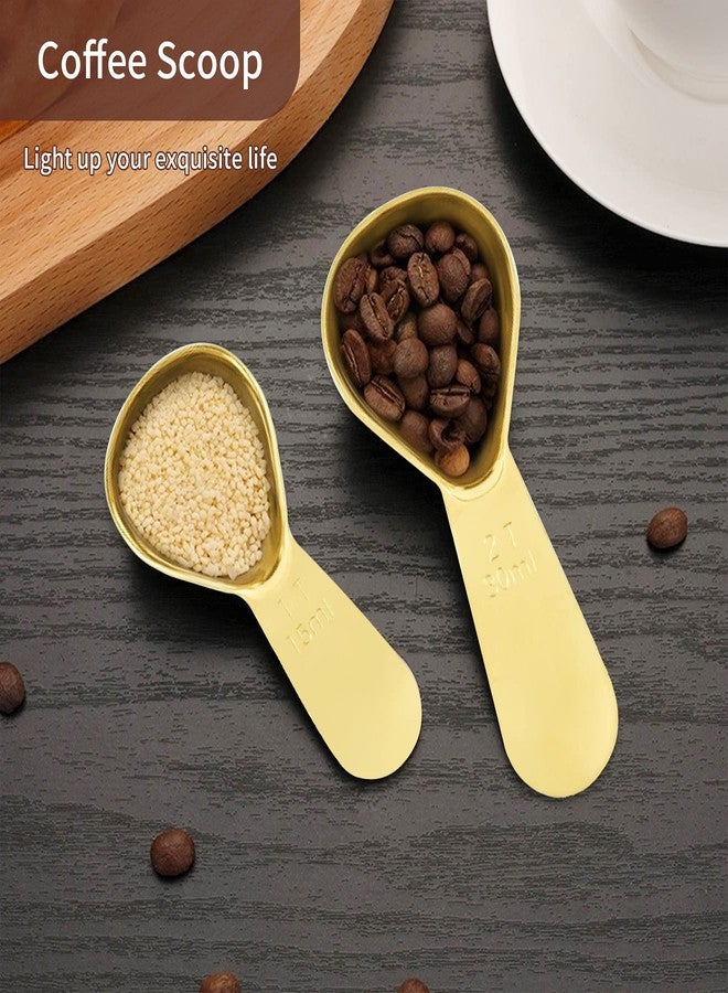 Philbinden 2 Pieces Stainless Steel Coffee Scoops Set(1 Tbsp,2 Tbsp) Durable Coffee Spoons with Ergonomic Handle Measuring Tablespoon for Canisters Tea Sugar Ground Coffee Whole Bean Milk Powder Flour (Golden) - Image 4