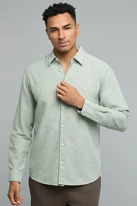 أر أند بي Striped Shirt with Classic Collar and Long Sleeves