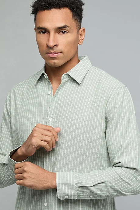 أر أند بي Striped Shirt with Classic Collar and Long Sleeves