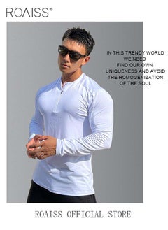 roaiss Men Quick Dry and Breathable Round Neck Sweatshirt with Quarter Zip Long Sleeve Athletic Shirts Slim Fit Top for Running Basketball Workout Gym  - Image 5