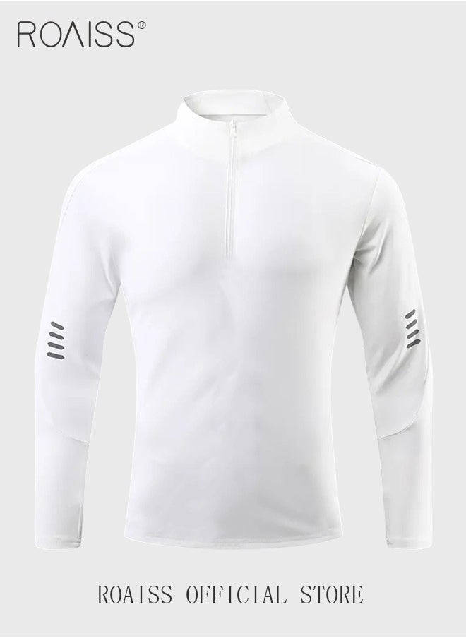roaiss Men Quick Dry and Breathable Round Neck Sweatshirt with Quarter Zip Long Sleeve Athletic Shirts Slim Fit Top for Running Basketball Workout Gym  - Image 4