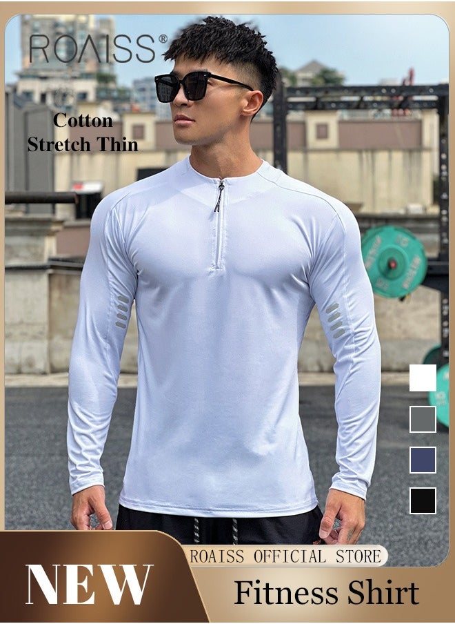 roaiss Men Quick Dry and Breathable Round Neck Sweatshirt with Quarter Zip Long Sleeve Athletic Shirts Slim Fit Top for Running Basketball Workout Gym  - Image 1