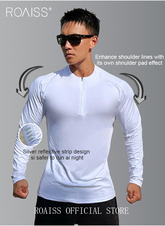 Men Quick Dry and Breathable Round Neck Sweatshirt with Quarter Zip Long Sleeve Athletic Shirts Slim Fit Top for Running Basketball Workout Gym - pzsku/ZC8F07082BCE9B36854B7Z/45/_/1709690735/d299990b-3cc5-441e-a6a3-db485f2829b8