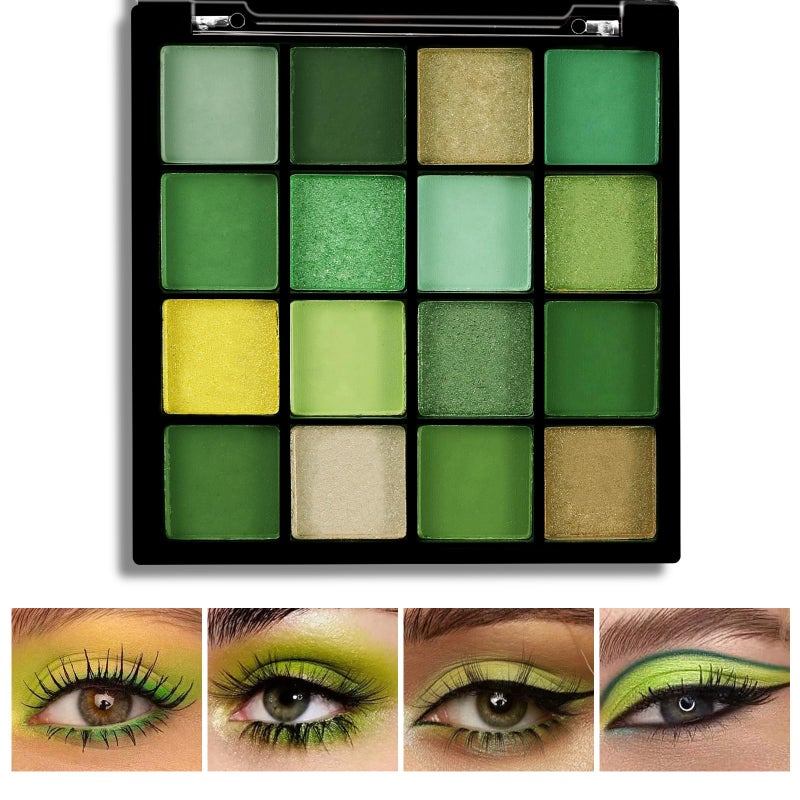 Boobeen Colorful Eyeshadow Palette Makeup-16 Colors, Matte and Glitter Eyeshadow, Bright Eyeshadow palettes, Blendable, Easy to Build Dramatic Glamour Looks (Green) - Image 3