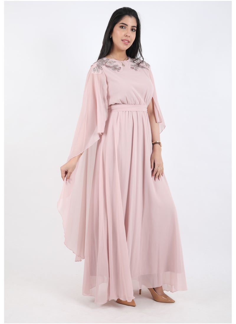 FULL JOY - Women Maxi Dress with a belt on the waist,Pink - Image 1