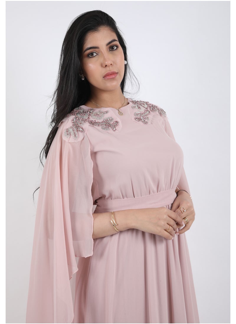 FULL JOY - Women Maxi Dress with a belt on the waist,Pink - Image 1
