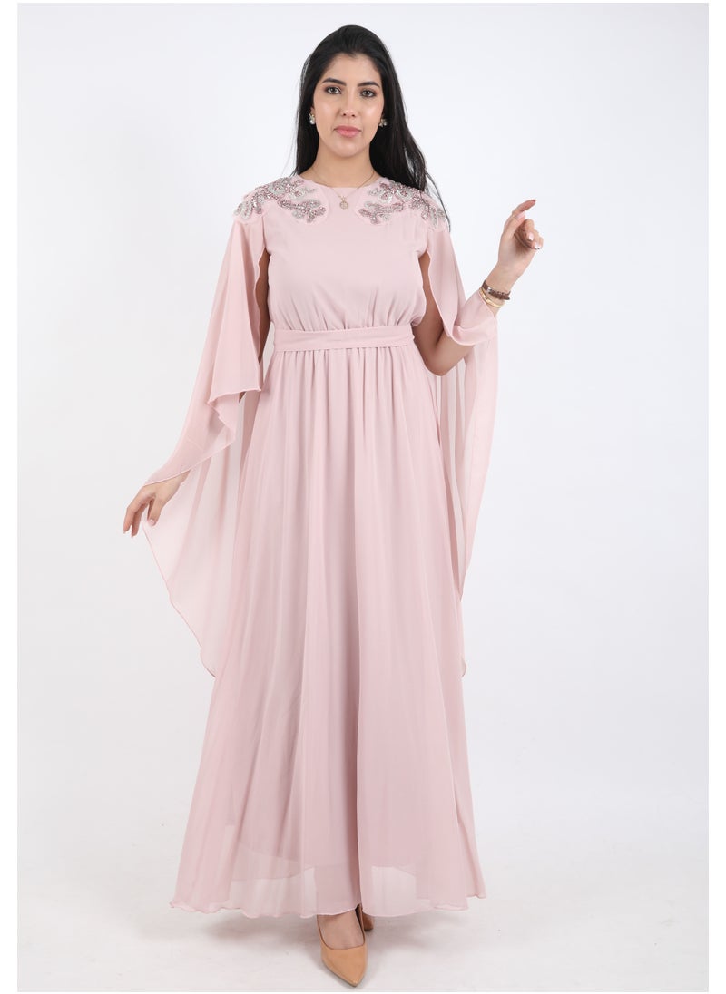 FULL JOY - Women Maxi Dress with a belt on the waist,Pink - Image 1
