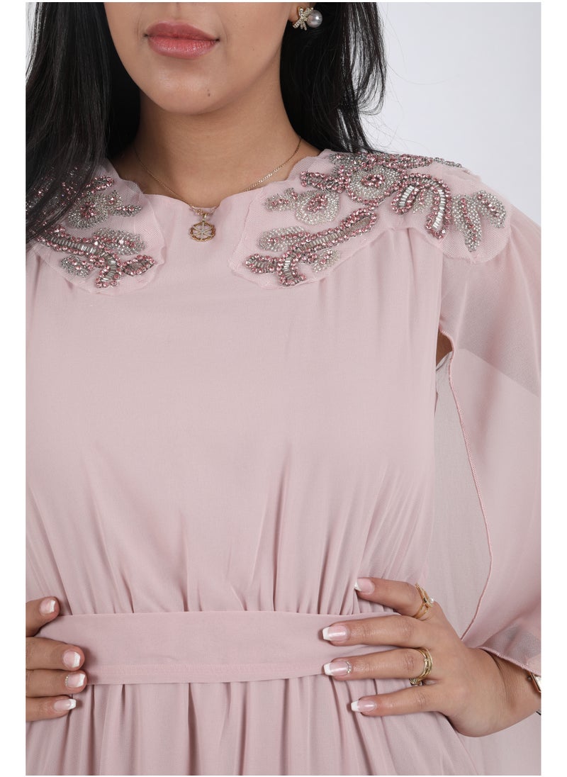 FULL JOY - Women Maxi Dress with a belt on the waist,Pink - Image 1