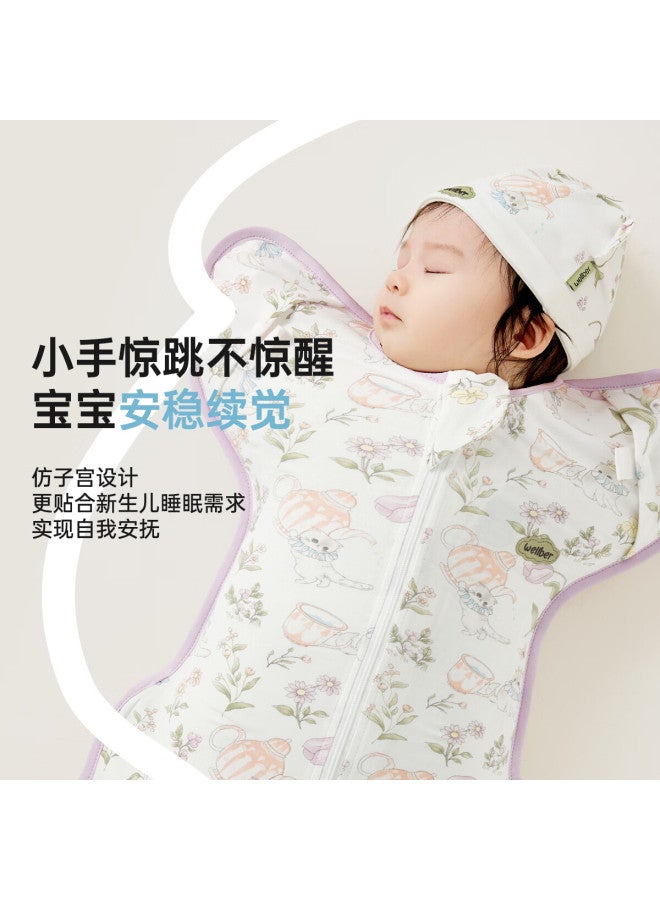 Wellber Newborn Baby Anti-startle Sleeping Bag Surrender-style Baby Four Seasons Swaddle Blanket Anti-kick Quilt Cat Happy Song M - Image 1