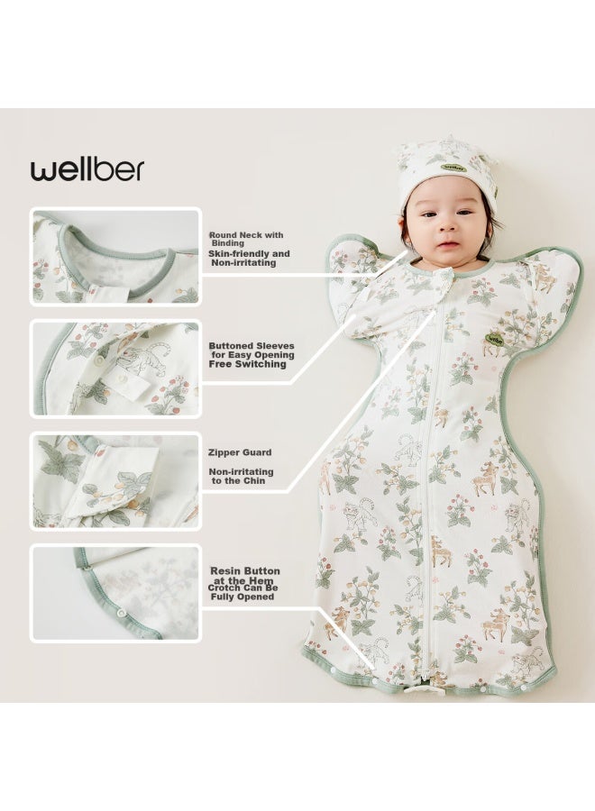 Wellber Newborn Baby Anti-startle Sleeping Bag Surrender-style Baby Four Seasons Swaddle Blanket Anti-kick Quilt Cat Happy Song M - Image 2