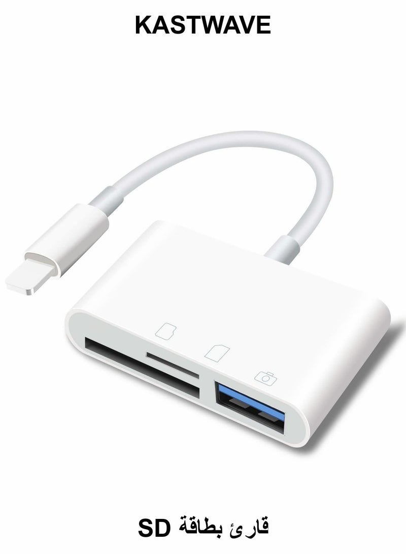 كاست ويف قارئ بطاقة SD لأجهزة iPhone وiPad، محول كاميرا USB محمول 3 في 1 USB أنثى OTG محول متوافق مع بطاقة SD/TF - Image 1
