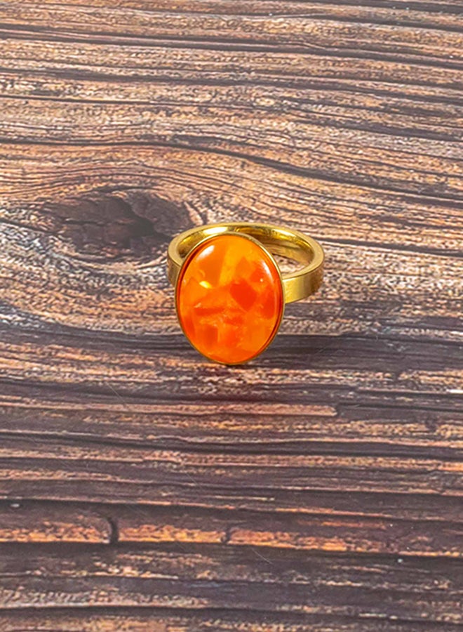 Stainless Steel Golden Ring with Orange Stone Size 18