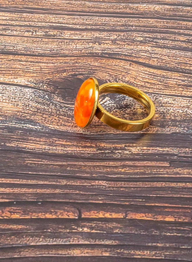 Stainless Steel Golden Ring with Orange Stone Size 18