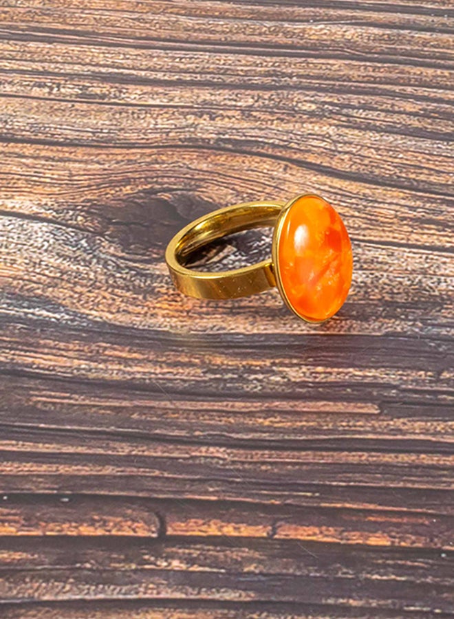 Stainless Steel Golden Ring with Orange Stone Size 18