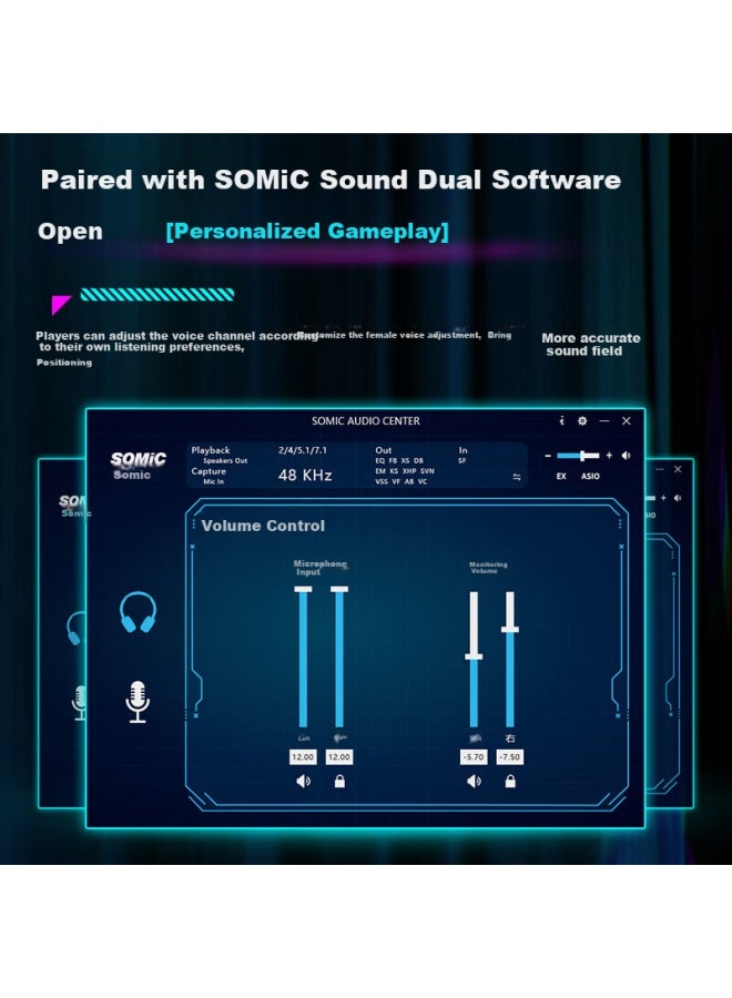 Somic Mh201 Gaming-grade 2.4g Zero-lag Tri-mode Gaming Headset Wireless Bluetooth Mobile Pc Noise-cancelling Headphones Over-ear 7.1 Audio Positioning Black - Image 4