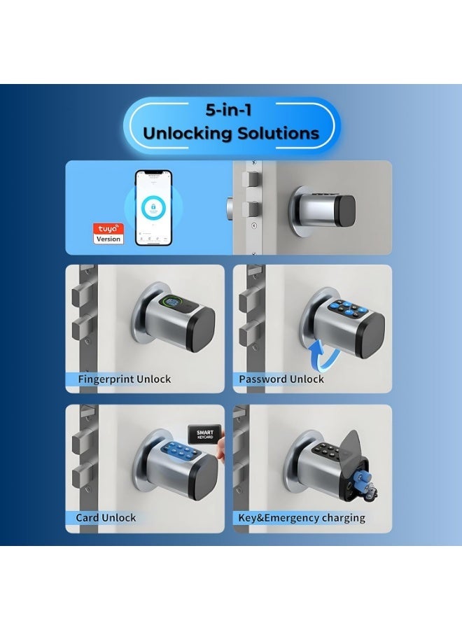 الحياةالبر تقالية قفل بصمة ذكي | مقبض باب ذكي مع تحكم عبر تطبيق تويا | دخول بدون مفتاح ببصمة الإصبع + بطاقة IC + مفتاح ميكانيكي | قفل تلقائي | طاقة طوارئ Type-C | قفل أمان مائي للمنازل والشقق والمكاتب والفنادق - Image 4