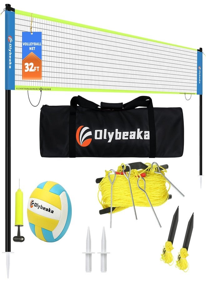 Olybeaka 32ft Regulation Size Portable Outdoor Volleyball Net Set System for Backyard Beach with Height Adjustable Poles, PU Volleyball and Pump, Carry Bag, Boundary Line - Easy Set Up & Anti-Sagging - Image 1
