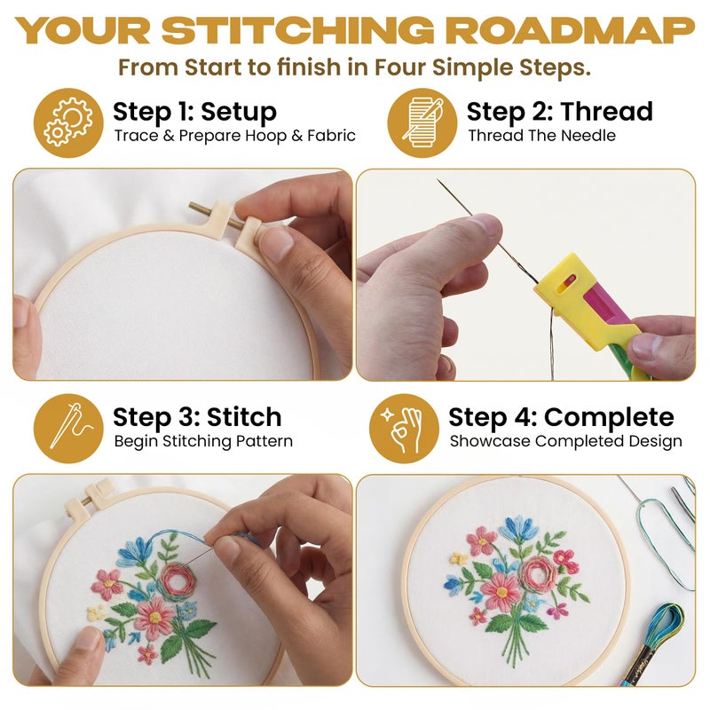 KEFF Craft Embroidery Kit for Beginners - 100 Embroidery Thread Colors, 4 Hoops, Scissors, Needles, Pins, Blank Fabrics & Tools â€“ Cross Stitch Supplies, Cross Stitch Kits, Arts and Crafts for Adults - Image 4