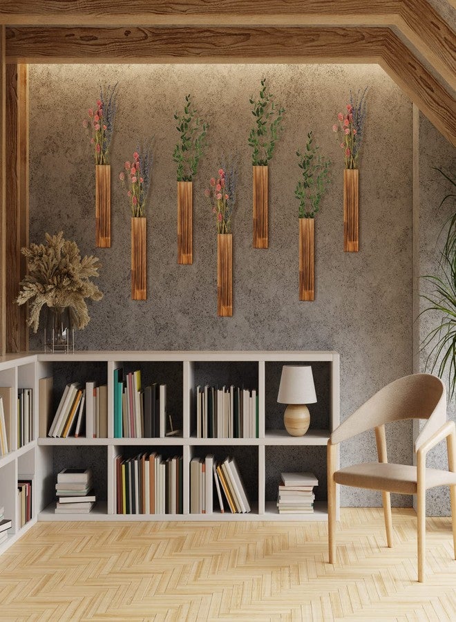 سكايليتي مجموعة من 6 أوعية خشبية جدارية من سكايليتي للنباتات الداخلية، مزهرية خشبية معلقة، ديكور جداري ريفي لغرفة النوم وغرفة المعيشة (لون الخشب) - Image 4